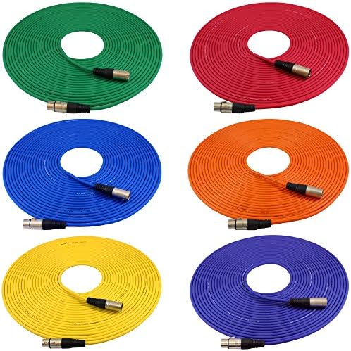 Кабели за микрофонных кабели GLS Audio 50фут - Цветни кабели XLR за мъже и XLR за жени - 50 ' Балансиран микрофон на кабел - 6 бр.