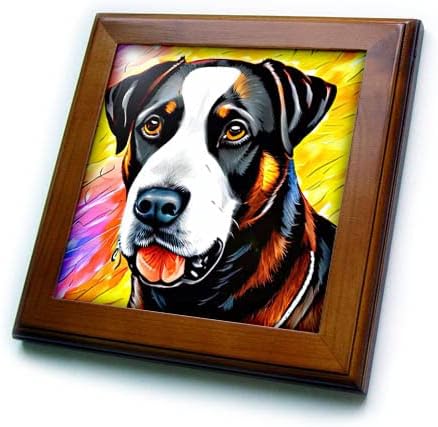 Триизмерен портрет на куче от породата лабрадор-ретривър. Жълт фон цифров. - Плочки, в рамката (ft-376137-1)