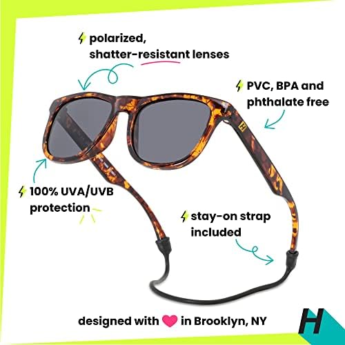 Поляризирани Детски Слънчеви очила Hipsterkid с каишка за Бебета /Деца | в гъвкава рамка, Защита от uv - Wayfarer, Възраст
