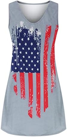 На 4 юли, Секси Рокли за Жени, Свободно Ежедневното Лятно мини-Рокля Без Ръкави с V-образно деколте, с Плажна рокличка със Звездите