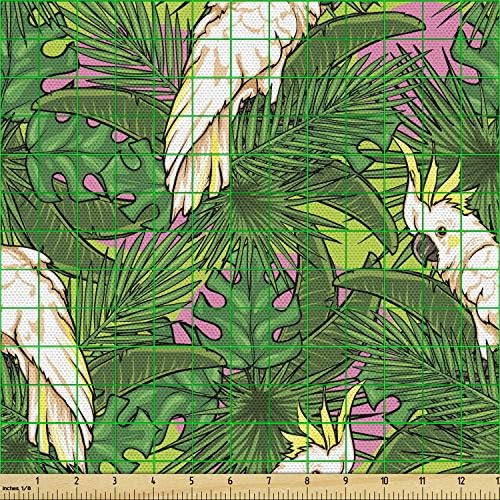Плат с Лунни Папагали by The Yard, Жълта Гребенест птици Какаду с Тропическа Растителност, Екзотични Карибски Дизайн, Декоративна