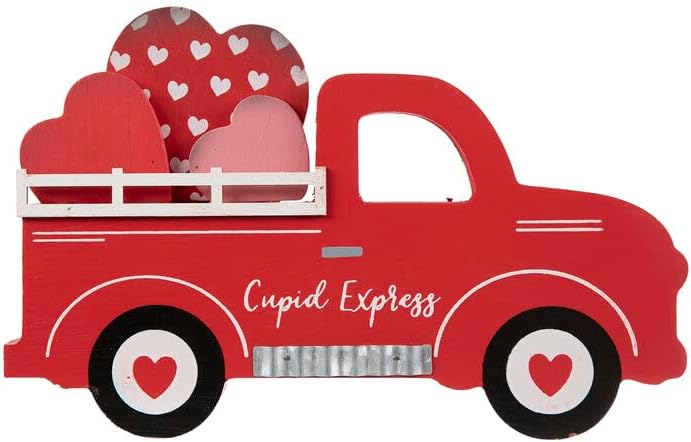 Купидон Експрес Дървен Камион свети валентин Камион с Розови и Червени Сърца Декор на Масата за Свети Валентин Диференцирани за