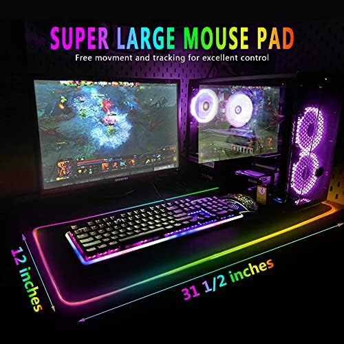 RGB геймърска подложка за мишка от 31,5 X 12 инча, голям led подложка за мишка с 11 режима на осветление, мека нескользящий подложка