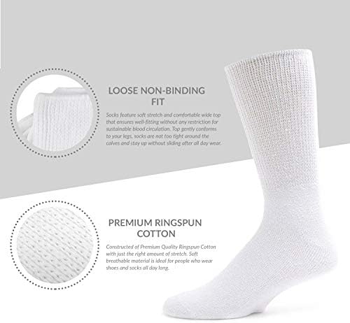 Памучни чорапи за екипа на Big and Tall при диабетна невропатия Ringspun, Мъжки спортни чорапи King Size (13-16, Без надмощие - Премиум черен) - 6 чифта