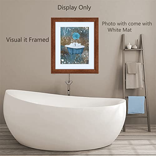 Кафяво-Синьо Декор на стените в банята, Модерен Селска къща, Селски Рози Цвете В винтажной вана, Мат картина от ръчно изработени