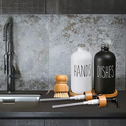 Кухненски Комплект със Стъклен Дозатор Сапун, Определени Дозаторов за съдове и Сапун за ръце на 16 унции с Бамбук Четки За миене