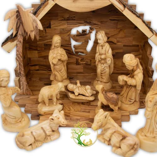 Коледен Коледен комплект от Светите Земи |Голяма Дървена Коледна сцена за празничния сезон | Дървена сцена в ясли за Коледната украса (Пълен Коледен комплект)