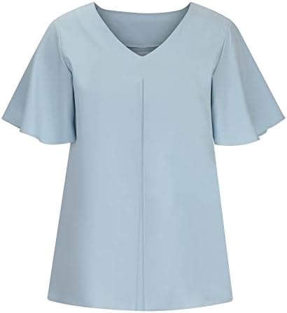 Блуза от Ликра с V Образно деколте за момичета, Блузи С Къс Расклешенным Ръкав, Плисе Обикновена Летни Есенни Блузи 2023, Модни
