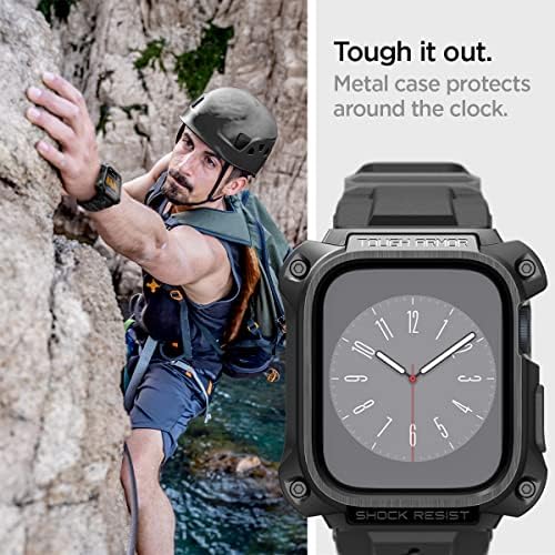 Spigen Tough Armor Metal Pro е Разработен за Apple Watch Серия 8/7 в Солидна метален корпус с диаметър 45 мм, с каишка - Черен