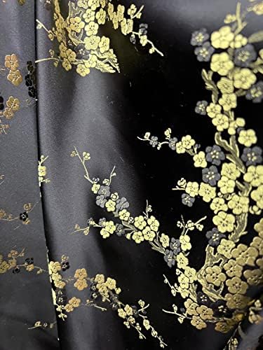 Китайски Сатен плат от брокат с цветя модел Kori Black Gold Plum Blossom за Чонсам/Ципао, Дрехи, Костюми, Тапицерия на мебели, Чанти,