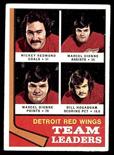 1974-Добрите # 84 Лидерите на Ред Уингс Мики Редмънд / Марсилия Дионн/Бил Хогабоам Детройт Ред Уингс (Хокейна карта) Срещу Ред Уингс