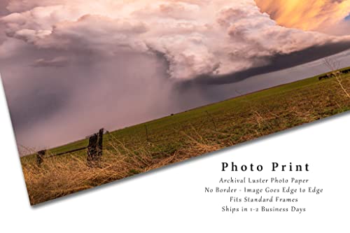 Снимка буря Печат (без рамка) Изображение Суперячейки Дъжд над полето на залез слънце на пролетта вечер в Канзас Great plains Стенно