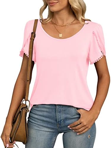 Дамски Годишна Ежедневна Туника LILBETTER, Блузи, Свободна Блуза с къс ръкав и Розови Тениски