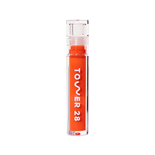 Tower 28 ShineOn Lip Jelly, ОГНЕН | Нелипкий Вегетариански блясък за устни Прозрачно оранжев цвят | Овлажняващ масло абрикосовых
