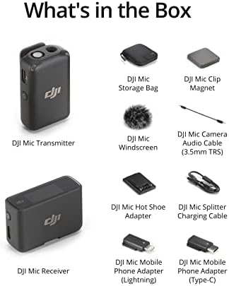 DJI Mic (1 TX + 1 RX), Безжичен Петличный микрофон, Обхват 250 м (820 метра), Компактен и ultralight, 14-часова пост, Безжичен микрофон