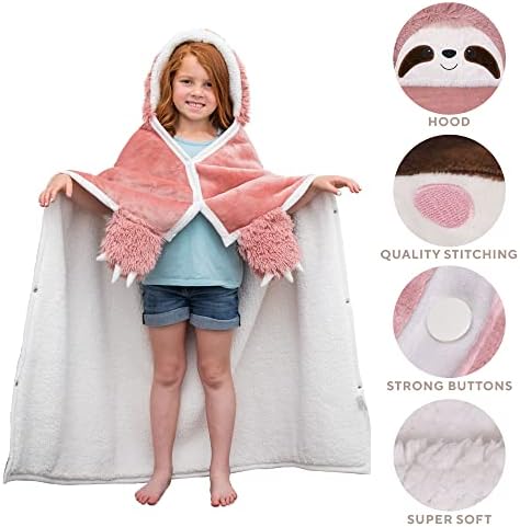 Детско одеало с изображение на животно Ленивца розов цвят – Меко, Уютно Флисовое одеало с качулка, може да се пере в машина