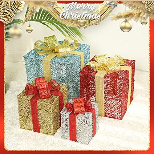 Aqxkit Коледен Подарък Кутия От Ковано Желязо От Три Части Търговски Център, Хотел Сватбена Украса На Коледната Елха Подарък Кутия