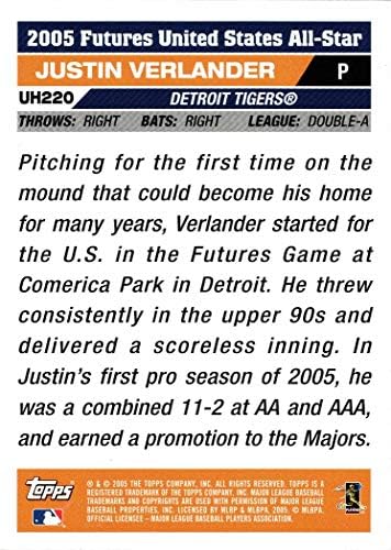 2005 Обновяване на Topps UH220 Бейзболна картичка на Джъстин Верлендера - Първата година