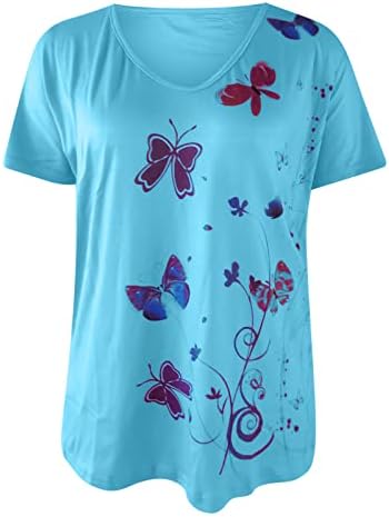 Момичета Vneck Памук Пеперуда Цветен Графичен Свободен Приятелка Спокойна Приятелка Топ Тениска за Жени Лято Есен F7 F7