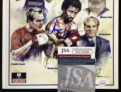 Томас Хитман Hearns Подписа Автограф на Встъпителна програма за 2012 Боксова HOF JSA - Бокс с Автограф Разни