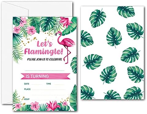 Покани за рожден ден Flamingo - Аксесоари за партита Flamingo - Попълнете Празните покани на рождения си ден - 20 Покани картички