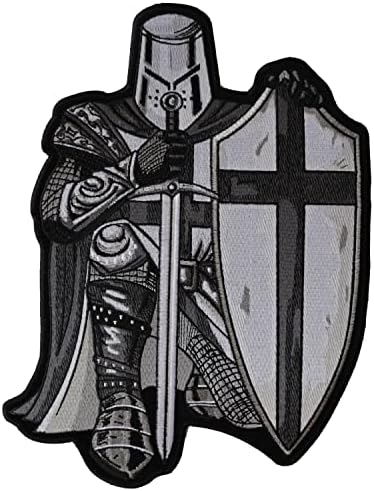 Бяло-червеният рицар-кръстоносец С Голям християнски нашивкой на гърба - 8,9x12 инча. Бродирана Ютия на Заплатке