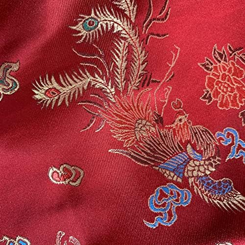 Китайски сатен плат Hope от тъмно-червен брокат с дракон от ярд - 10040