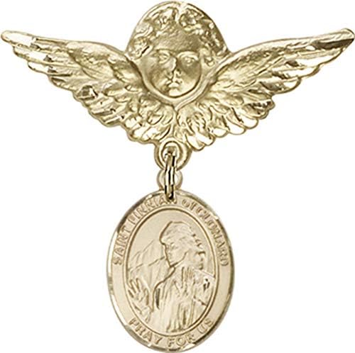 Детски икона Jewels Мания за талисман на Светия Финниана от Клонарда и пин Ангел с крила | Детски икона от злато 14 карата с талисман