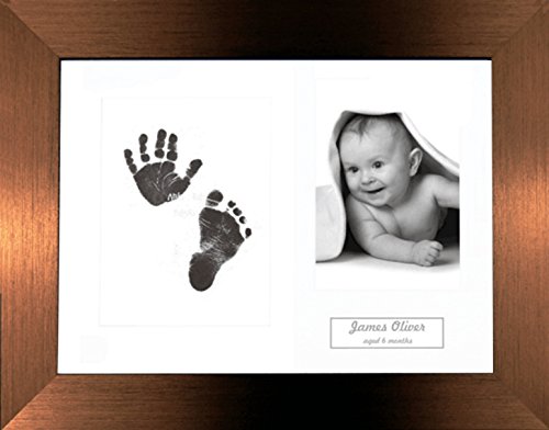 Комплект BabyRice за детски кошари и печат на краката в Матово Бронзова Рамка / Бяло Определяне на 3 дупки / Черни Отпечатъци Без